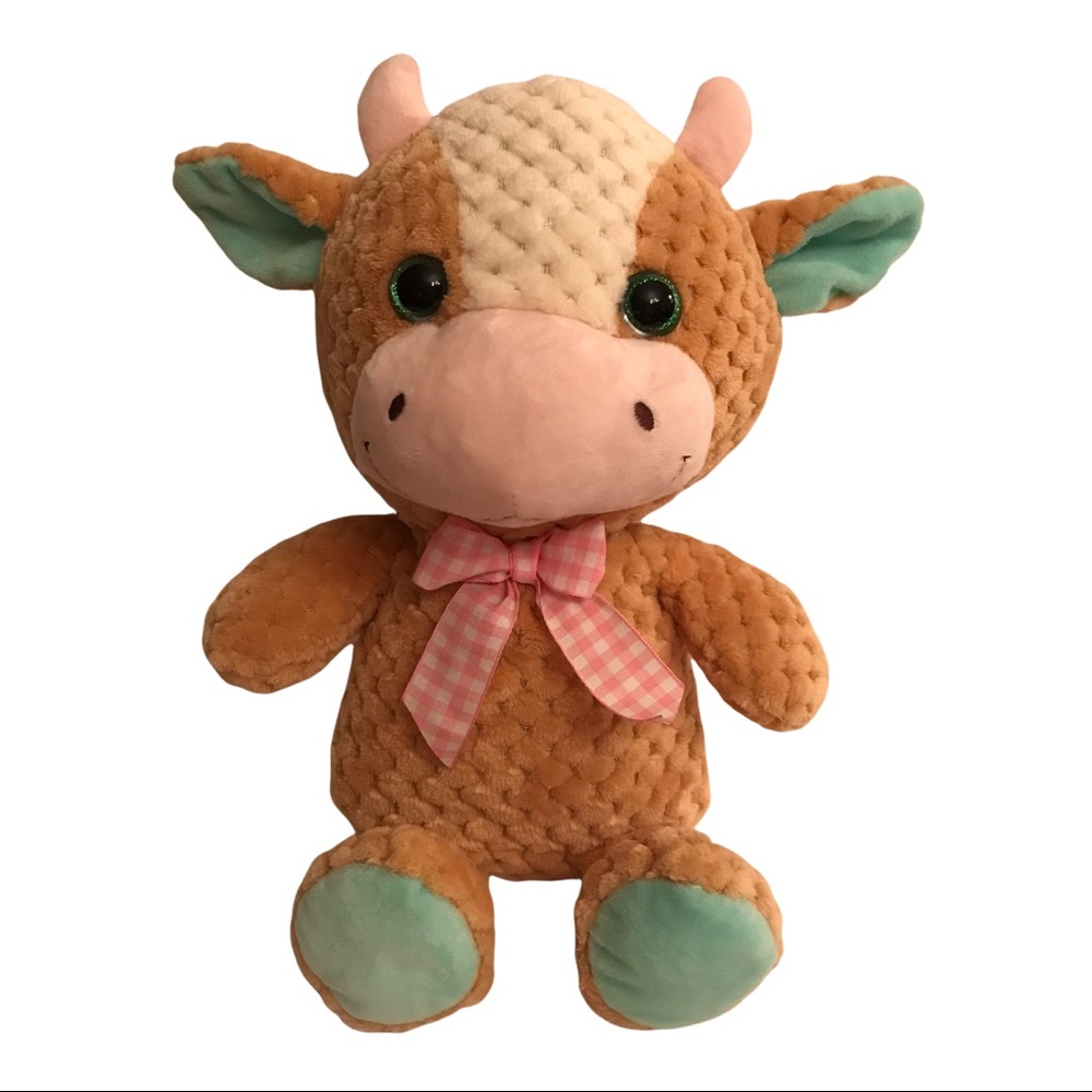 KellyToy Soft Plush Baby Cow Pastel Colors Stuffed Animal
